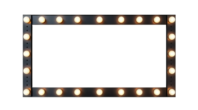 Empty rectangular lamp frame with light bulb isolated on transparent background