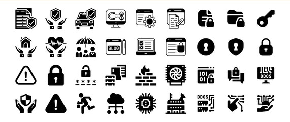 Black Glyph Icons Set Cybersecurity Data Protection Privacy Security