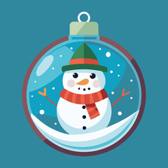 Festive Snowman in a Christmas Ornament with a Green Hat and Scarf