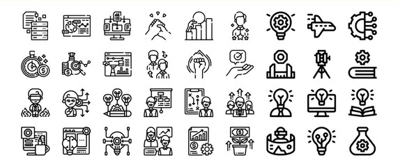 Black Line Icons Business Teamwork Strategy Ideas Growth