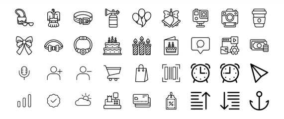 Black Line Icons Bundle 102 Diverse Collection Shopping Birthday Party