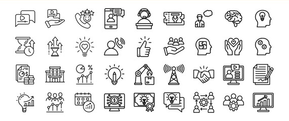 Black Line Icons Set Business Teamwork Communication Ideas