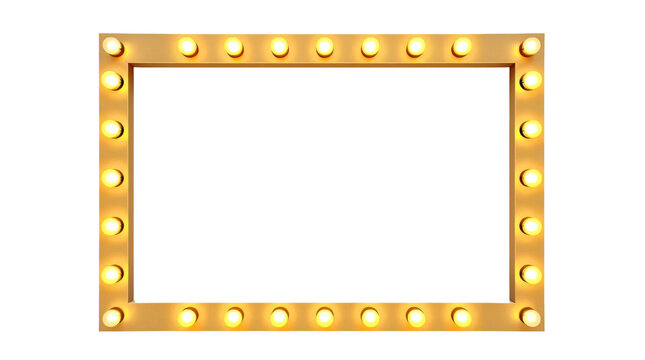 Empty rectangular lamp frame with light bulb isolated on transparent background