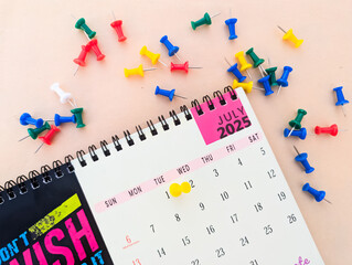 1st July  marked with push pin on calendar 2025