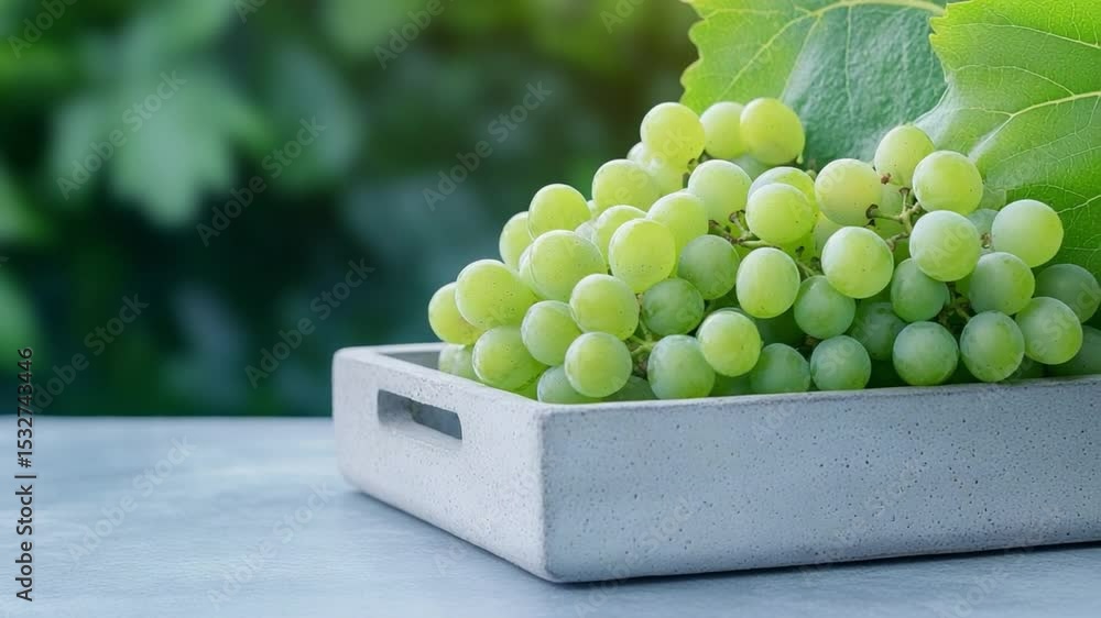 Poster fresh green grapes: a close-up captures a bountiful cluster of succulent green grapes, nestled in a 