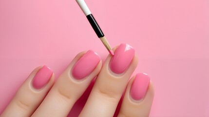 Obraz premium Applying pink nail polish, good for cosmetic advertisement