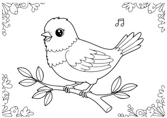 Obraz premium canary cartoon outline line art coloring page for adult childern kids, vector illustration, white background