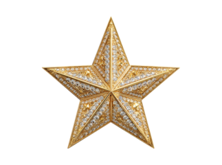 Gold diamond star luxury jewel encrusted five pointed star, Isolated On Transparent Background