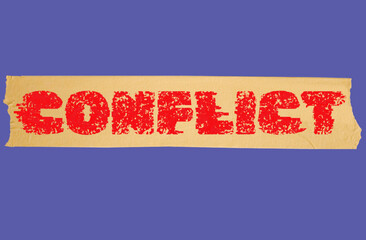 Word text Conflict on brown duct tape. Background. Banner.