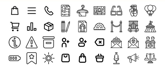 Black Line Icons Set Shopping E Commerce Communication Symbols