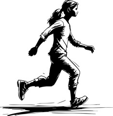 Running girl in motion urban setting graphic art dynamic environment side view inspiring fitness