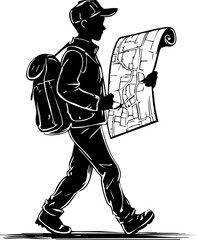 Hiking adventure with map outdoor trail nature side view exploration and navigation