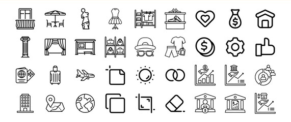 Black Line Icons Set Travel Fashion Business Finance