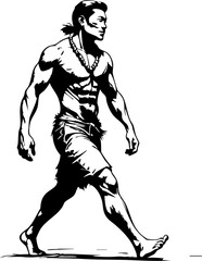 Dynamic male figure walking urban setting art monochrome style side view energy and movement