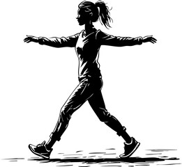 Walking woman in urban environment lifestyle image city streets dynamic motion joyful activity for health and wellness