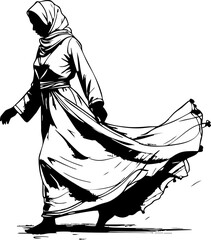 Cultural reflection a woman in traditional attire walking gracefully urban setting artistic viewpoint heritage