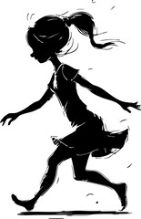 Dynamic girl running in a playful urban environment silhouette art capturing joyful motion and freedom