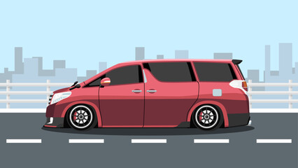 vector flat color side view of sport racing speed street van car vehicle on street