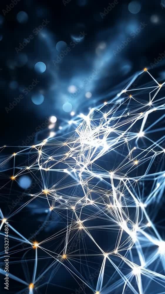 Poster abstract digital connection network with white lines and glowing points on a dark blue background, c