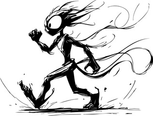 Dynamic character running in abstract style imaginative landscape energetic vibe side view expressive art