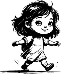 Joyful child walking playfully in a park black and white whimsical atmosphere artistic viewpoint childhood innocence