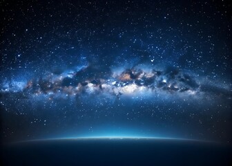A Glimpse Beyond Our World: Captivating Starry Sky Over Earth's Horizon, Where Countless Stars Twinkle Amidst Wisps of Galactic Clouds, Inviting Us to Explore the Mysteries of the Cosmos