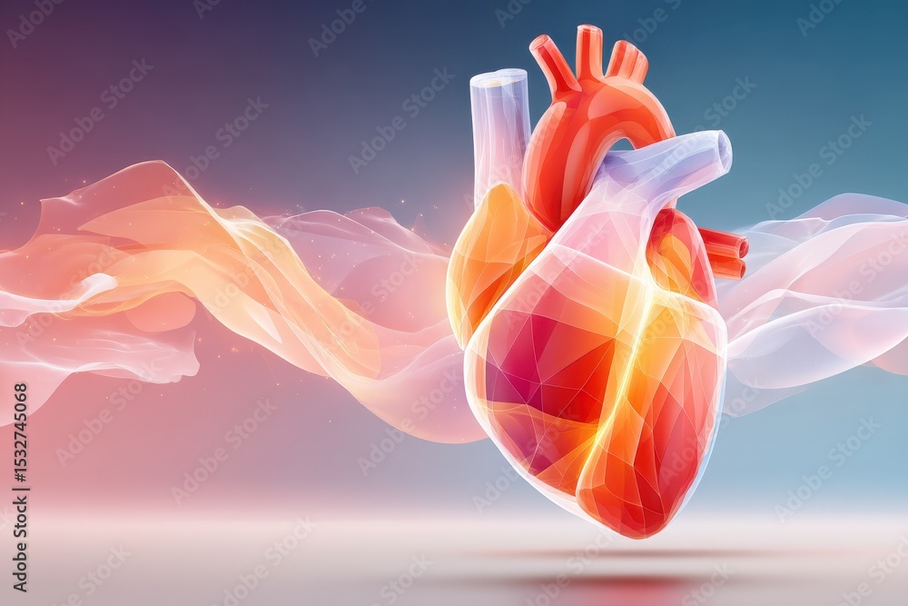 Poster digital representation of a vibrant heart with abstract flowing elements