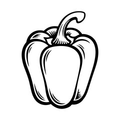 Black and white illustration of a bell pepper