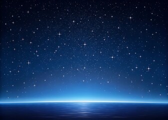 A Serene Nightscape: Starry Sky Reflecting on Tranquil Waters, an Ethereal Glow Illuminating the Horizon, Creating a Dreamlike Atmosphere of Peace and Wonder with a Cosmic Tapestry Above