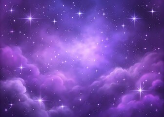 A Dreamy Nightscape: Ethereal Clouds and Sparkling Stars in a Violet Sky, a Celestial Dance of Light and Shadow, Evoking a Sense of Wonder and Tranquility, Embracing Serenity