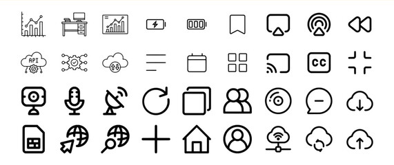 Black Line Icons Set Website Mobile App Interface Design Elements 1