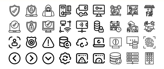 Cybersecurity Data Protection Icons Set Black Line Art
