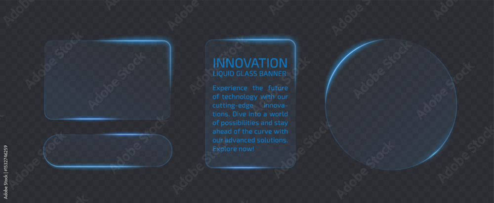 Poster neon light banner different shape isolated on transparent png bg. liquid blue plate for mobile phone