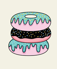 Flat Design Illustration with Donuts at Hand Draw Doodle Style	
