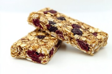 Healthy Snack: Duo of Granola Bars Isolated on Bright White Background