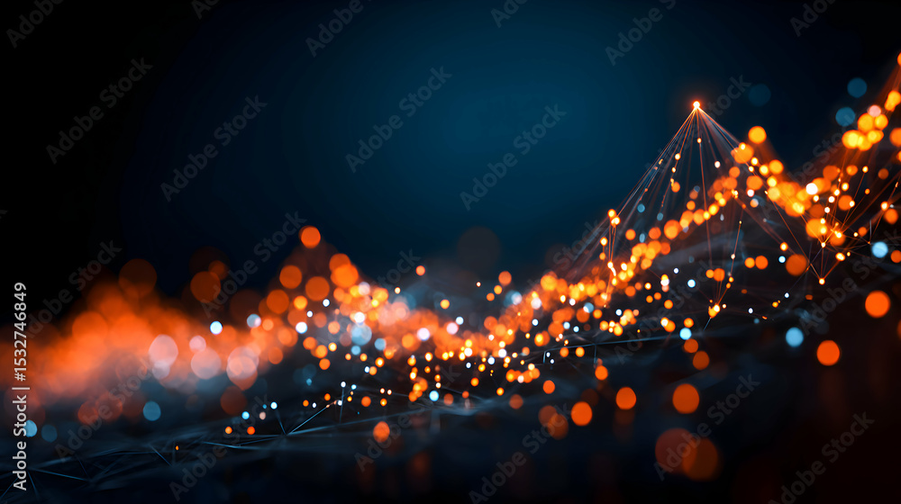 Poster abstract digital graph with orange glowing lights on dark blue background representing technology an