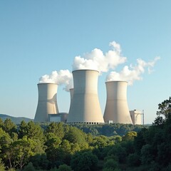 nuclear power plant with cooling towers