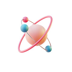 3D Atom Model with Orbiting Electrons on a Transparent Background