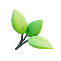 3D Three Green Leaves Isolated on White on a Transparent Background