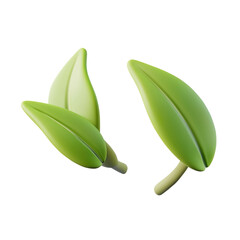 3D Three Green Leaves Isolated on White on a Transparent Background