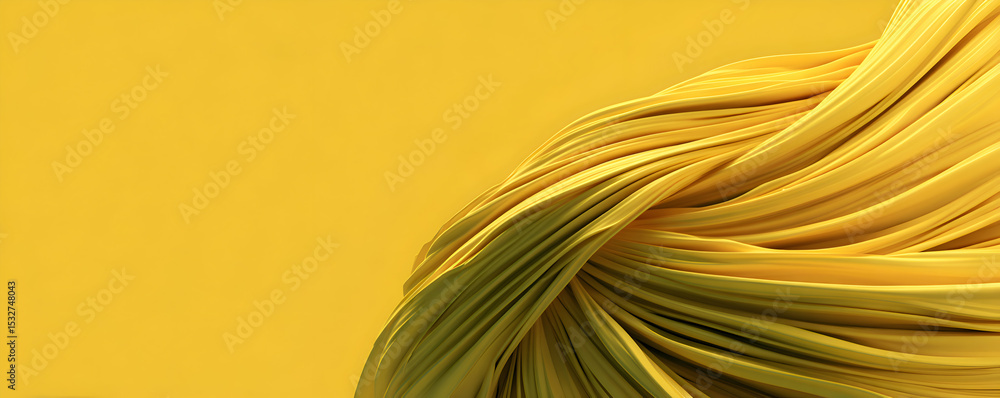Poster abstract composition of yellow ribbons creating a swirl shape against yellow backdrop with soft ligh