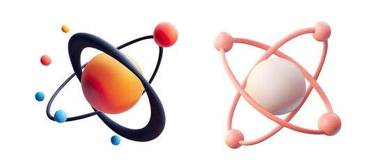 3D Atom Model with Orbiting Electrons on a Transparent Background