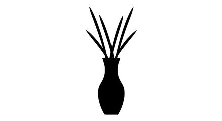 A black vase with a plant inside