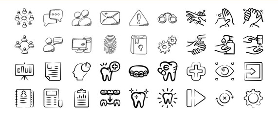 Hand Drawn Black and White Icon Set Healthcare Communication Technology