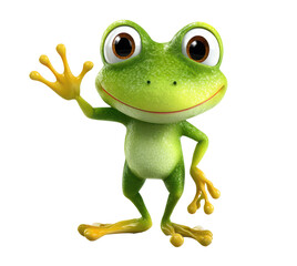 Cartoon frog with large eyes and a friendly expression, waving.