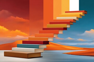 Conceptual representation of knowledge as a staircase made of colorful books