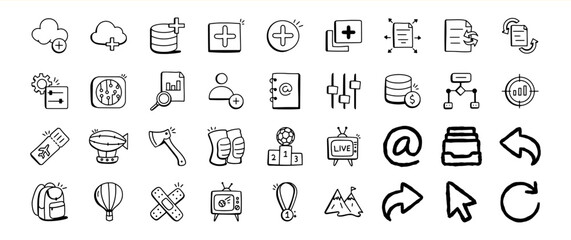 Hand Drawn Black Icons Set Cloud Data Add File white