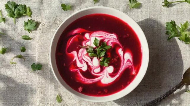 Plate with beetroot soup.