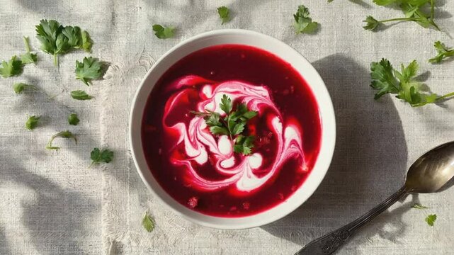 Plate with beetroot soup.