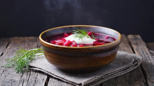 Plate with beetroot soup.